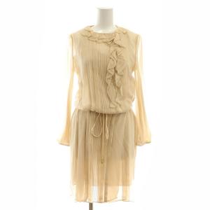 シルクフリルシフォンワンピース ひざ丈 長袖 0 ベージュ /DF OS