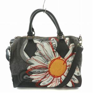 2WAY ミニボストンバッグ ハンドバッグ ショルダーバッグ キャンバス 総柄 ロゴ 刺繍 黒 ブラック