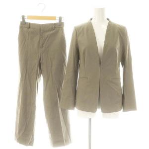 セットアップ 麻混 UVケア 接触冷感 ノーカラーサマージャケット パンツ 34 05 カーキ /HK