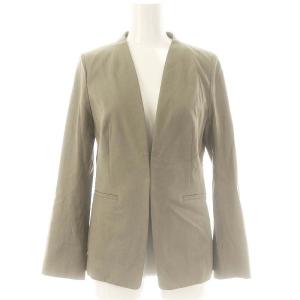 INDIVI セットアップ 麻混 UVケア 接触冷感 ノーカラーサマージャケット パンツ 34 05 カーキ /HK