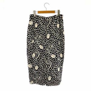 DIANE von FURSTENBERG フラワープリントタイトスカート ロング ドット シルク 6 ネイビー ホワイト