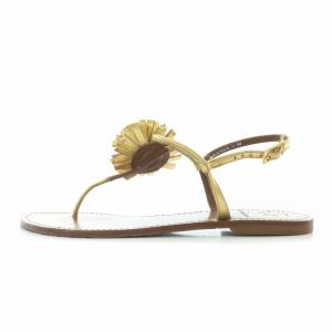 TORY BURCH トングサンダル ストラップ フラット 装飾 レザー 6M ゴールド色 茶 ブラウン