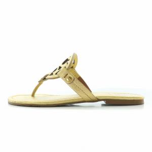 TORY BURCH トングサンダル ビーチサンダル フラット ロゴ レザー 6M ゴールド色 /BB OF