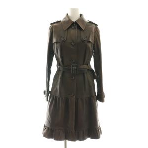 ラムレザー コート ロング ベルト付き 36 茶