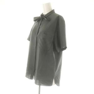 Theory 24SS フラットシルク Flat Silk ショートスリーブボウタイシャツ半袖 フロントボタン S カーキ