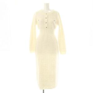 リボンツィードニットワンピース ロング ラメ F アイボリー ホワイト ゴールド色 /DO OS