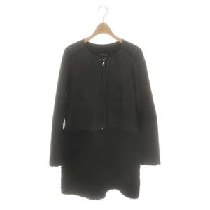 ラムレザー ムートンロングジャケット ノーカラー 黒