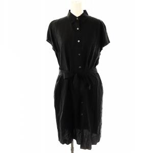 ソフトプレーンテンセル シャツドレス ロング丈 ミモレ丈 半袖 ベルト付き インナー付き 32 黒 ブラック