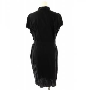 23区 ソフトプレーンテンセル シャツドレス ロング丈 ミモレ丈 半袖 ベルト付き インナー付き 32 黒 ブラック