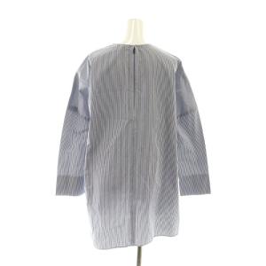 ENFOLD アシンメトリーストライプブラウス プルオーバー 長袖 36 ブルー ホワイト