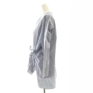 ENFOLD アシンメトリーストライプブラウス プルオーバー 長袖 36 ブルー ホワイト