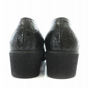 Salvatore Ferragamo パンプス ラウンドトゥ チャンキーヒール レザー クロコ型押し 5.5 黒 ブラック /BB OF