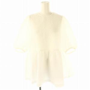 エアリージャカード ペプラム ブラウス 五分袖 38 白