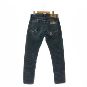 POLO RALPH LAUREN デニムパンツ ジーンズ ダメージ加工 パッチワーク ボタンフライ 28 30 インディゴブルー /KO
