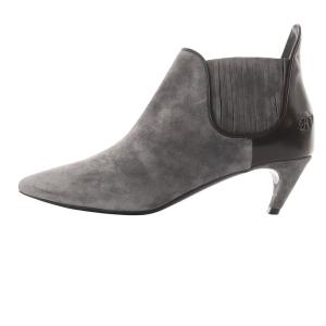 スエード サイドゴアショートブーツ 切替 38 グレー 黒 ブラック /SR12