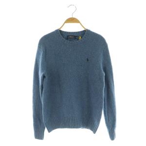 ニット セーター 長袖 ロングスリーブ クルーネック ポニー刺繍 XS ブルー /MY OS