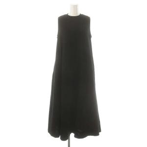 マキシノースリーブワンピース ロング丈 マキシ丈 バックファスナー コットン F 黒 ブラック /YQ