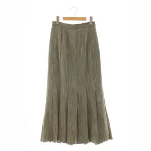 ヘリーボーンヘムプリーツスカート HERRINGBONE HEM PLEATS SKIRT ロング丈 マキシ丈 M 茶 ブラウン