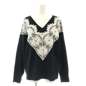 23SS ニット セーター フラワーレース 36 黒 ブラック