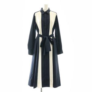 バイカラーシャツドレス ワンピース ロング 38 紺 ネイビー 白 ホワイト