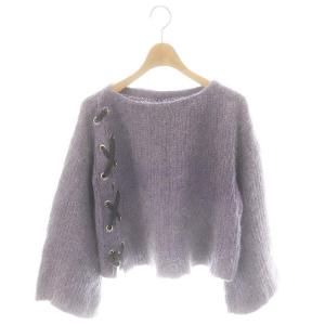 レースアップニットトップ セーター クロップド アンゴラ混 36 ラベンダー ダークグレー /DO OS