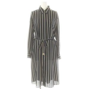ストライプシャツワンピース ロング 36 ネイビー ライトベージュ