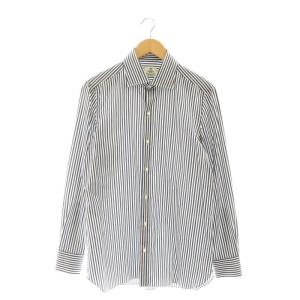 コットンストライプシャツ 長袖 フロントボタン 40 白 ホワイト マルチカラー