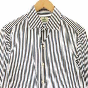 LUIGI BORRELLI コットンストライプシャツ 長袖 フロントボタン 40 白 ホワイト マルチカラー