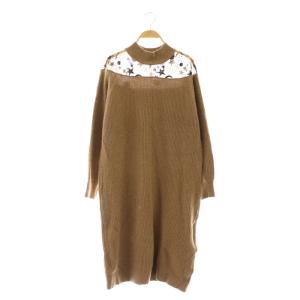プラネット刺繍ワンピース ニット ウール混 アンゴラ混 36 ベージュ /KO OS