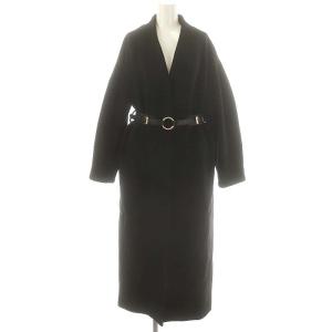 UND PLUMP SLEEVE BELTED COAT ノーカラーコート ウール ベルト付き M 黒