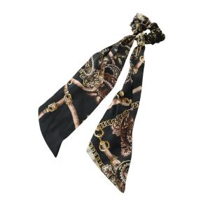 シュシュ 髪留め ヘアアクセサリー クラヴァッタ 総柄 黒 ブラック マルチカラー /AQ OS