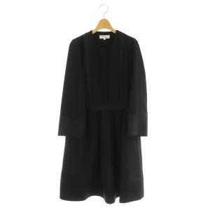 長袖ワンピース ロング 切替 シルク混 34 ブラック