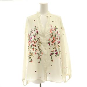 マルチフラワーヤーンブラウス スキッパー 刺繍 シアー 36 白 ホワイト マルチカラー