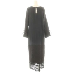 GRACE CONTINENTAL レースコンビロングワンピース 長袖 36 ネイビー ブラック