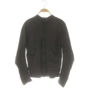 カウレザーシングルライダースジャケット ジップアップ S ブラック