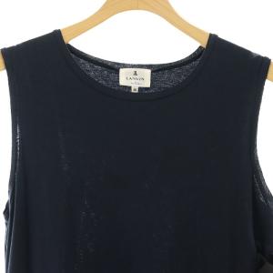 LANVIN en Bleu サイドリボン ノースリーブワンピース プリーツ 38 紺 ネイビー