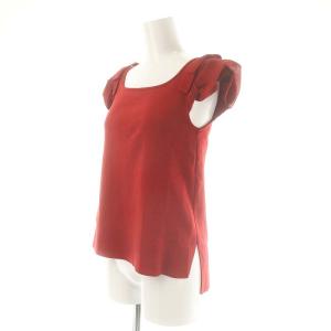 René パフスリーブ リボン ニット カットソー 34 赤