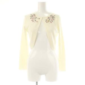 フラワー刺繍 ビジュー ニット ボレロ カーディガン XS アイボリー /MI OS
