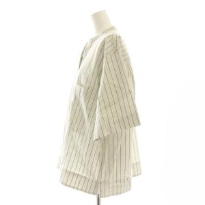 MHL. 23SS COTTON RAMIE STRIPE シャツ ブラウス 半袖 前開き ストライプ 2 ベージュ