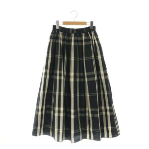 チェック タフタ ギャザースカート フレア ロング 38 黒 ブラック ベージュ /KO OS