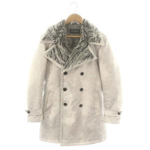 スエードダブルファーブルゾン ピーコート フェイクファー L 白 ホワイト グレー /KO OS SH