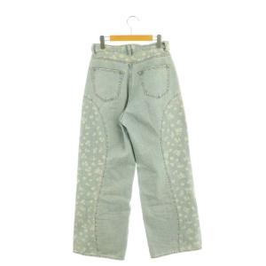 MOUSSY 24AW FLORAL WIDE ストレートデニムパンツ 切替 花柄 2 ライトブルー /HK OS SH