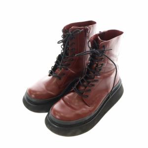 PLATFORM LACE UP ブーツ レースアップ 厚底 レザー M 23.5-24.0cm 赤 レッド