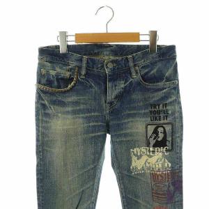HYSTERIC GLAMOUR 0114AP09 スタッズ ガールプリント デニムパンツ ジーンズ スキニー スリム ダメージ加工 ボタンフライ