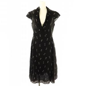 サイコロ柄 ワンピース ロング 半袖 F ブラック オフホワイト /ES OS