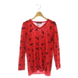 ヒスベア ロゴ ニット カットソー プルオーバー F 赤 黒 /CX OS