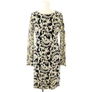 刺繍 ワンピース ひざ丈 4 ブラック アイボリー /DF OS