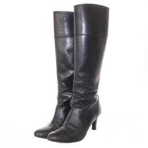 ロングブーツ アーモンドトゥ レザー 24.5cm 黒 ブラック /SB OS