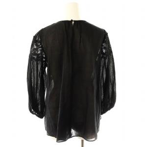 ANAYI 24SS ラミーコットンレースギャザー ブラウス 七分袖 36 ブラック