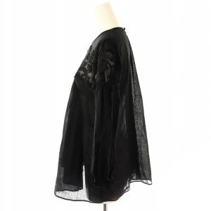 ANAYI 24SS ラミーコットンレースギャザー ブラウス 七分袖 36 ブラック